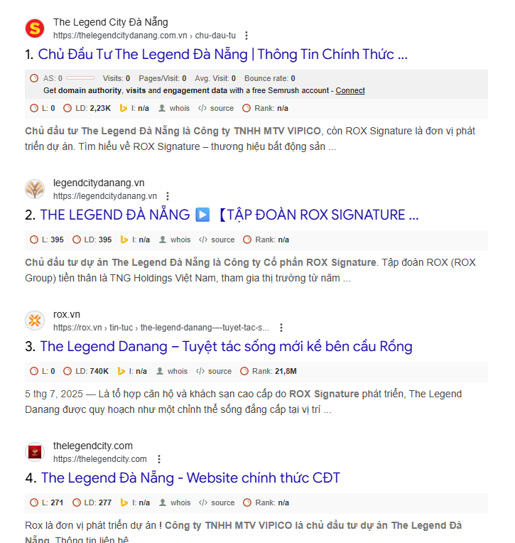 website giả mạo chủ đầu tư the legend da nang vipico